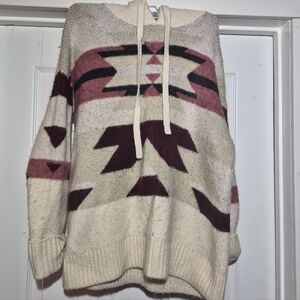 Lou & Grey Geometric Hoodie - Cream and Burgundy